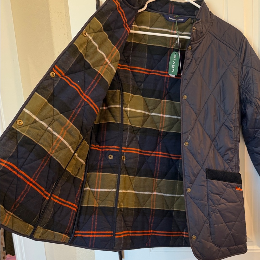 Barbour Navy Quilted Jacket with Gold Buttons